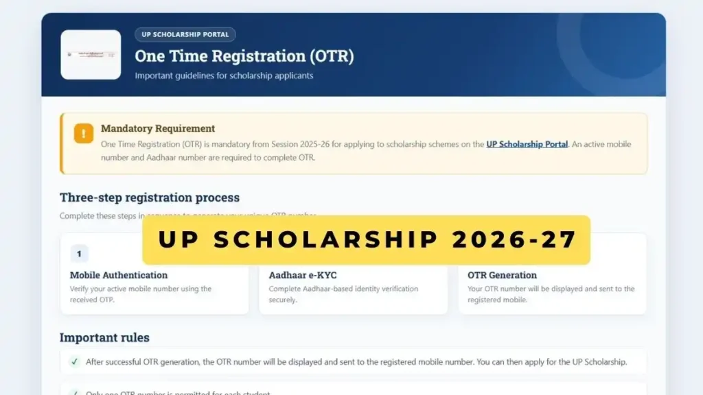 UP Scholarship 2026-27 Apply Online for Class 9 to 12, Check Dates and Important Links